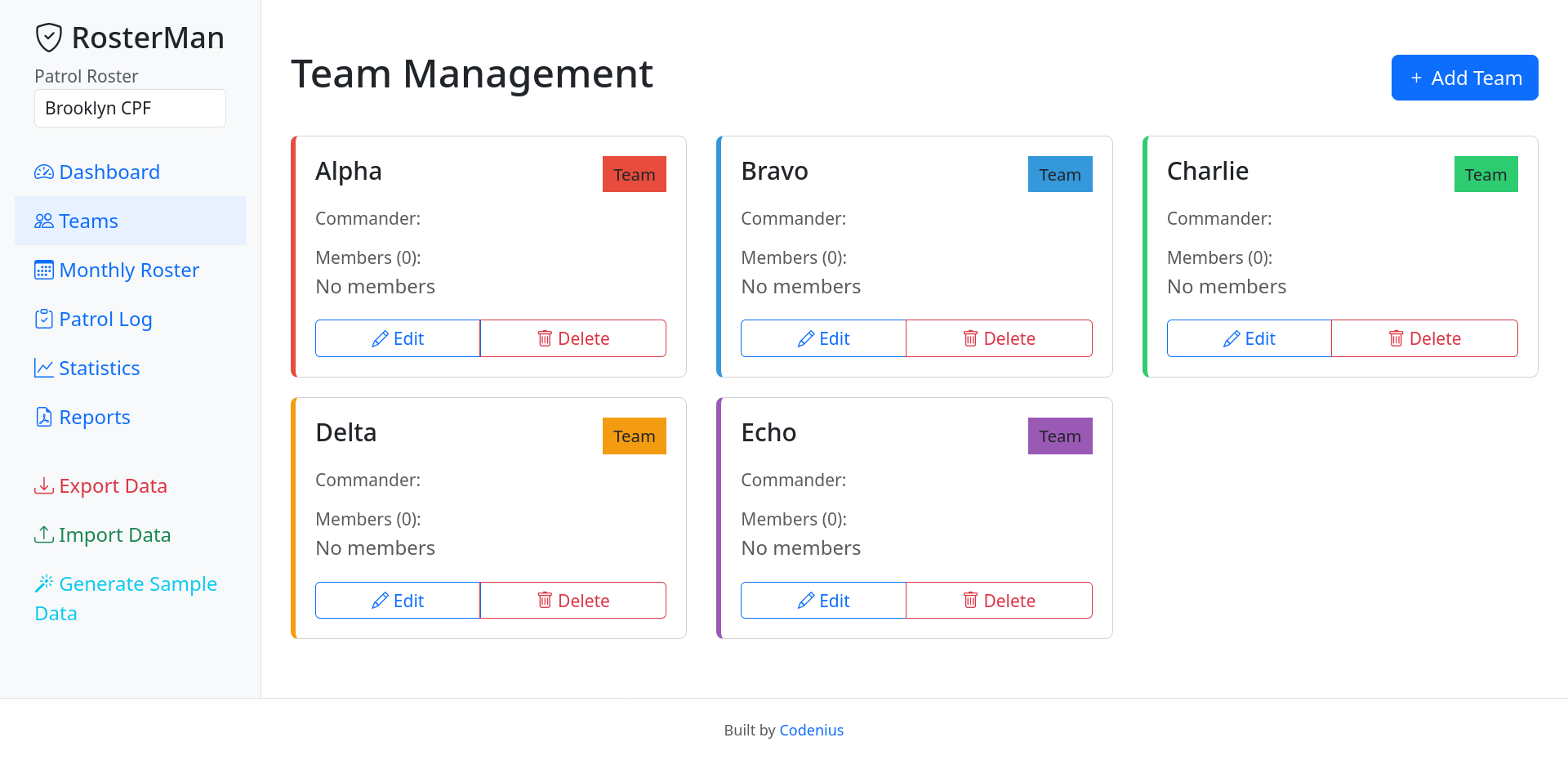 RosterMan Team Management Interface